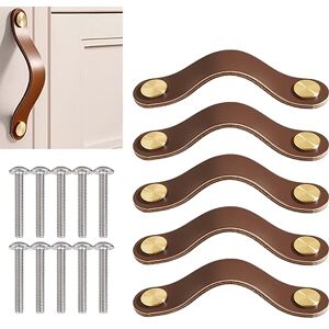 Divono 5pcs Poignée de Meuble en Cuir, Tiroir Armoire Soft Anti-Bump, Poignee de Meuble Vintage pour Armoires, pour Commode, Cuisine, Salle de Bain, 96mm(Brown) - Publicité