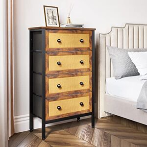 YITAHOME Commode en Rotin, Table de Chevet avec 4 Tiroirs, Cannage en Rotin Naturel, Table de Nuit Robuste, Meuble de Rangement pour Chambre, Salon, Couloirs, Entrées, Marron Rustique - Publicité