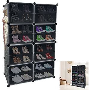 YRHome Étagère à Chaussures 2 rangées 8 Compartiments en Plastique modulaire DIY Système d'étagères à Chaussures Organisateur entrée Noir 82 x 32 x 124 cm - Publicité