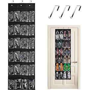 Catime 24 Poches Rangement de Chaussures Suspendu 48x163cm, Pliable Range-Chaussures sur la Porte avec Étanche Poches et 3 Crochets, Support à Chaussures Mural pour Salle de Bain Armoire,Gain Place (Noir) - Publicité