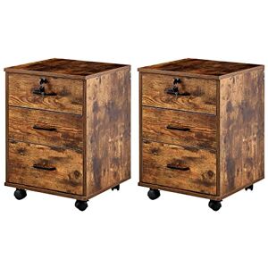 TUKAILAi Lot de 2 Caisson de Bureau, Caisson de Rangement Mobile à 3 tiroirs verrouillable, Armoire de Bureau avec roulettes, Meuble de Rangement Mobile pour Documents légaux Format A4 (Marron) - Publicité