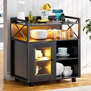 Figbird Meuble de Rangement, Buffet Salle a Manger RGB 20 Couleurs, Meuble Cuisine Rangement à Intensité Variable avec Capteur De Corps Humain, Buffet avec Ports USB Type-C Noir - Publicité