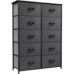 YITAHOME Commode 10 Tiroirs- Meuble de Rangement en Tissu pour Chambre, Salon, Armoire, Couloir- Cadre Robuste en Acier, Dessus en Bois & Bacs à Tissus Faciles à Tirer (Gris Noir) - Publicité