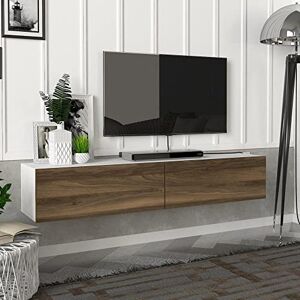 [en.casa] Meuble TV Support Télé Suspendue avec Étagères Fermés Espace de Rangement Flottante pour Salon Banc Télévision Panneau de Particules 135 x 31 x 25 cm Blanc et Effet Noyer - Publicité