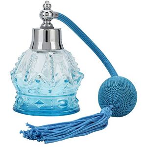 Flacon de Parfum Vide Rechargeable avec Pompon Bleu, Forme élégante en Verre de 80 Ml pour Parfum, Format Voyage, Vaporisateur Fin de 24 Mm, Vitrine pour Chambre à Coucher, Salon - Publicité