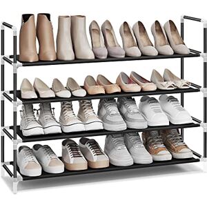 SONGMICS ‎ Étagère à Chaussures 4 Niveaux, Porte-Chaussures, Rangement Chaussures, pour Entrée, Couloir, Dressing, Fine, Gain de Place, Cadre en Métal, Étagères en Tissu Non-Tissé, Noir LSH054B01 - Publicité