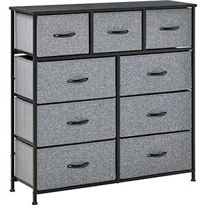 HOMCOM Commode 9 tiroirs Meuble de Rangement tiroir en Tissu Pliant Structure Acier Noir 100 x 30 x 100 cm, Chambre, entrée, Salon, Noir et Gris - Publicité