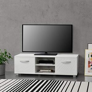 [en.casa] Meuble TV Moderne Support Télé avec 2 Portes et 2 Étagères Ouvertes Panneau de Particule Mélaminé 120 x 40 x 38 cm Blanc - Publicité