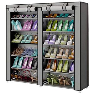 BAKAJI Meuble à Chaussures Gain 7 étagères 115 x 30 x 110 cm Jusqu'à 36 Paires de Chaussures Structure Acier et revêtement en Tissu TNT imperméable avec Fermeture éclair Anti-poussière (Gris) - Publicité