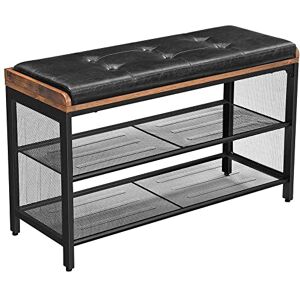 VASAGLE Banc à Chaussures, Banquette rembourrée avec étagères en Maille, Rangement à Chaussures, Couloir, entrée, Gain de Place, métal, Style Industriel, PU, Marron Rustique et Noir LBS75X - Publicité