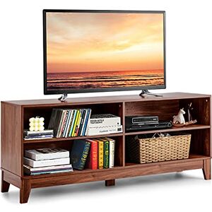 COSTWAY Meuble Télé avec 4 Compartiments pour TV 65" au Max Charge Max 95kg, Console TV avec 4 Pieds et 4 Trous de Câble pour Salon Chambre Entrée, 147x40x61cm(Brun) - Publicité