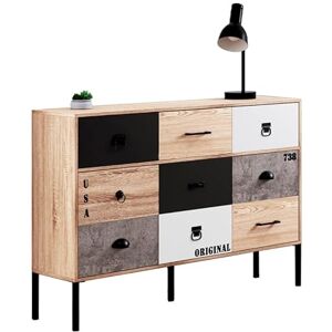 IDMarket Buffet 3 Portes 3 tiroirs 110 cm Sacramento Design Industriel - Publicité