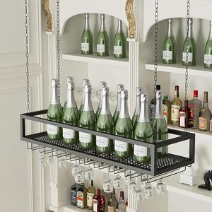 QLXHL Casier à vin Porte-verres à bouteilles de vin, support mural, à l'envers, support à verres à vin suspendu en fer, étagère de décor de plafond pour bars, restaurants, étagère de rangement de cuisi - Publicité