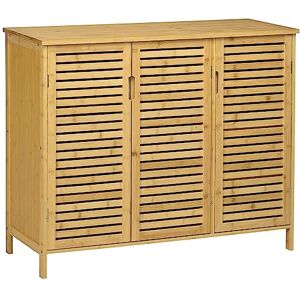 HOMCOM Meuble à Chaussures Armoire à Chaussures Style Naturel 3 Portes ajourées et étagères en Bambou dim. 100L x 35l x 80H cm Bois Naturel - Publicité