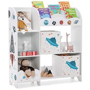 COSTWAY Meuble de Rangement Jouet Enfants avec Motif Fusée & 5 Compartiments, Étagère de Jouets avec 2 Tiroirs en Tissu, Dispositif Anti-basculement pour Chambre, Salle de Jeux, 93x30x102cm - Publicité