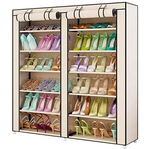 BAKAJI Armoire Rangement 7 étagères 115 x 30 x 110 cm Jusqu'à 36 Paires de Chaussures Structure Acier et revêtement en Tissu TNT Imperméable avec Fermeture éclair antipoussière (Beige), Métal, Unica - Publicité