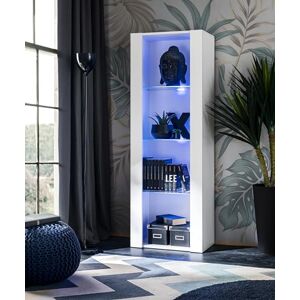 Komodee Vitrine Armoire Tivoli, Façade Blanc Mat Corps Blanc Mat, Largeur 55cm x Hauteur 159cm x Profondeur 35cm, LED Blues, 3 étagères, pour Salon, Chambre, Entrée - Publicité