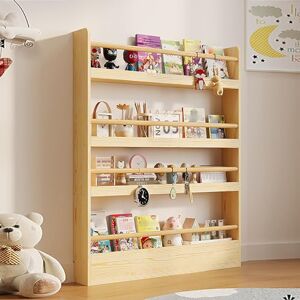 DYUNCZ Etagere Murale Enfant, Bibliotheque Enfant Bois, Bibliotheque Enfant, Bibliothèque Murale, Étagère a Livres en Bois a 4 Niveaux for Livres et Jouets, Porte-revues, Présentoir(Color:Wood color,Size:60c - Publicité