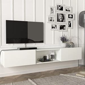 [en.casa] Meuble TV de Salon Support Télé avec Compartiments Fermés et Ouverts Banc Télévision avec Espace de Rangement Stockage pour Console Jeux Panneau de Particules 180 x 31 x 29,5 cm Blanc - Publicité