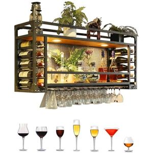 Support mural en métal pour verre à vin avec lumière LED – Étagère flottante avec support pour verres à pied – Facile à installer pour bar, café, cuisine - Publicité