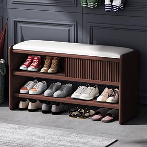 Banc de rangement à chaussures avec coussin en cuir – Banc d'entrée moderne en bois, armoire à chaussures, meuble de couloir, meuble en blanc, siège rembourré - Publicité