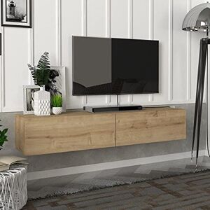 [en.casa] Meuble TV Support Télé Suspendue avec Étagères Fermés Espace de Rangement Flottante pour Salon Banc Télévision Panneau de Particules 135 x 31 x 25 cm Effet Chêne - Publicité