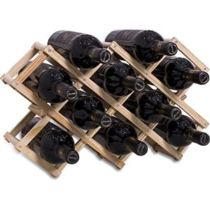 Newaner Casier à vin empilable en Bois contenir 10 Bouteilles 45X12.5X31CM, Etagere rhombe Log, Porte Bouteille Artisanale à 3 Niveaux, Range Bouteille pour comptoir de Bar, Salon, Cuisine - Publicité