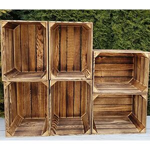 Caisses en bois en ensembles de 2 à 12 boîtes pour le stockage et fabriquées à partir de bois massif, décoration intérieure avec un effet brûlé incroyable ou une finition naturelle (Effet brûlé, 6) - Publicité