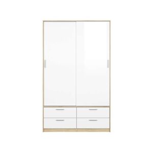 Conforama Armoire 2 portes 4 tiroirs LAKE coloris blanc/chêne sonoma - Publicité