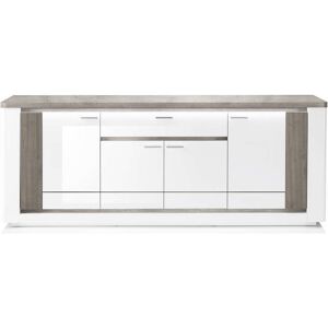 Conforama Buffet 4 portes 1 tiroir BELLARIA coloris blanc/chêne gris - Publicité