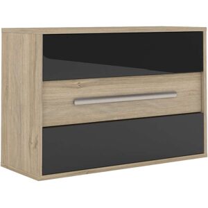 Conforama Commode 3 tiroirs AVEIRO coloris chêne pavia/noir brillant - Publicité