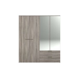 Conforama Armoire 4 portes 2 tiroirs OPUS coloris chêne corvo gris