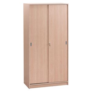 Armoire haute chêne clair H 180 x L 90 cm portes coulissantes Essens Blanc