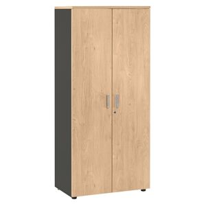 Armoire portes battantes Exprim H 180 cm, décor chêne - corps anthracite Noir