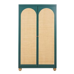 Maisons du Monde Armoire 2 portes vert fonce et rotin tresse