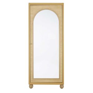 Maisons du Monde Armoire bonnetière 1 porte ocre, miroir et rotin tressé