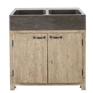 Maisons du Monde Meuble bas de cuisine pour evier 2 portes en pin recycle grise Beige 90x90x66cm