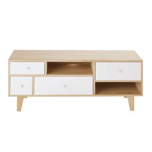 Maisons du Monde Meuble TV style scandinave 4 tiroirs en paulownia blanc Blanc 110x45x35cm