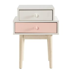 Maisons du Monde Table de chevet 2 tiroirs blanche et rose