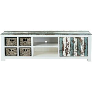 Bois Dessus Bois Dessous Meuble TV en pin recycle massif 180 cm Blanc 180x55x49cm