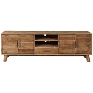 Grenier Alpin Meuble TV en bois pin recycle 4 portes Beige 210x67x40cm