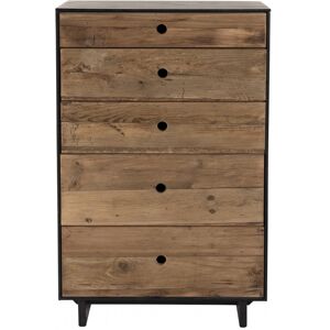 MACABANE Meuble chiffonnier 5 tiroirs en pin recycle naturel et noir Marron 70x110x40cm