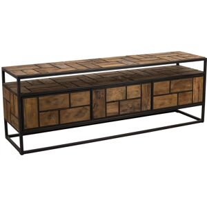 MACABANE Meuble TV 3 tiroirs 1 etagere en teck recycle et metal noir Marron 160x56x40cm