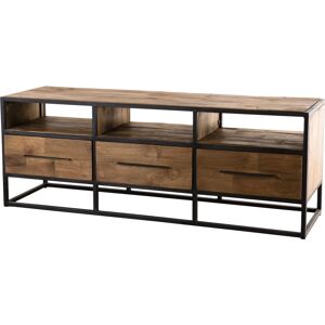 MACABANE Meuble TV 3 niches 3 tiroirs en teck recycle et metal noir Marron 150x56x40cm