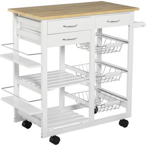 Homcom Desserte chariot cuisine multi-rangements aspect chêne clair pin blanc - Publicité