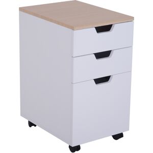 Homcom Caisson de bureau roulettes 3 tiroirs coulissants blanc bois clair - Publicité