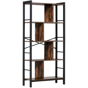 Homcom Bibliothèque style industriel étagère de rangement à 4 niveaux Marron 74x154x29cm