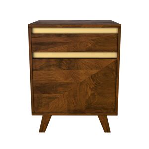 Rendez-Vous Déco Table de chevet en bois détails dorés, 1 tiroir et 1 porte Marron 45x60x40cm