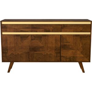 Rendez Vous Deco Buffet en bois details dores 3 portes 3 tiroirs Marron 145x85x40cm