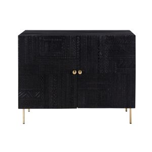 Rendez-Vous Déco Commode 2 portes en bois gravé noir et métal doré Noir 100x80x40cm